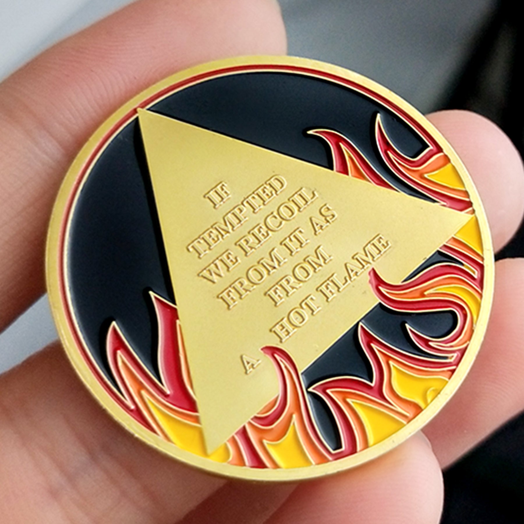 Flames Triangle 1 to 3 Year Recovery Sobriety Coin AA Chip