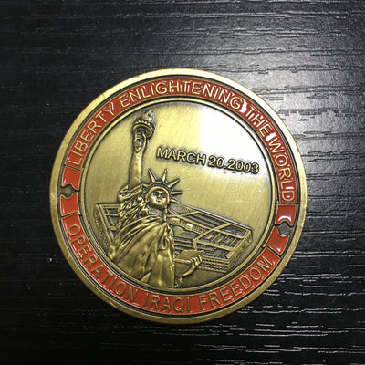 Challenge coin of Saint George pray for us, Operation Iraqi Freedom, Liberty Enlightening the World