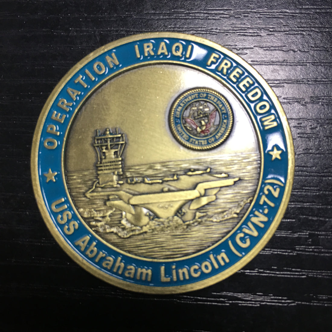 Challenge coin of Saint George pray for us, Operation Iraqi Freedom,USSAbraham Lincoin, CVN-72