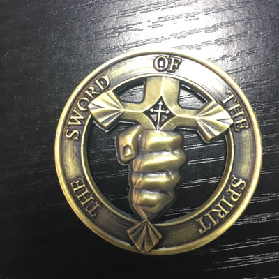 Who Trains My Hand For Wars bronze plated The Sword of The Spirit challenge coins