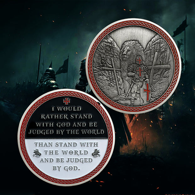 Knights Templar With Lion Cross Challenge Coin