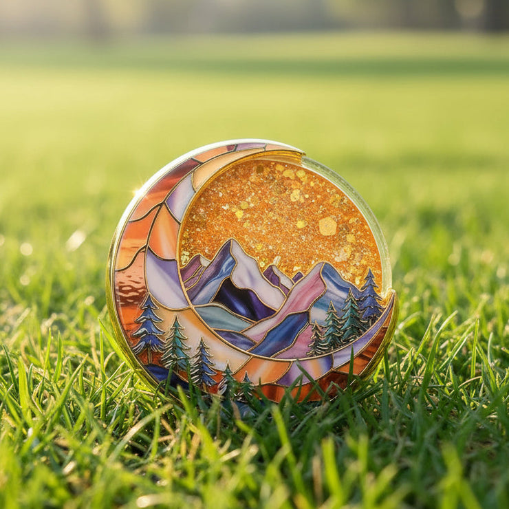 Personalized NA Glittering Mesmerizing Mountain & Moon Flow Sand Sobriety Recovery Coin