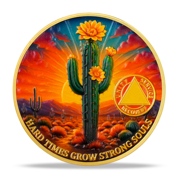 Cactus Flower Sobriety Coin
