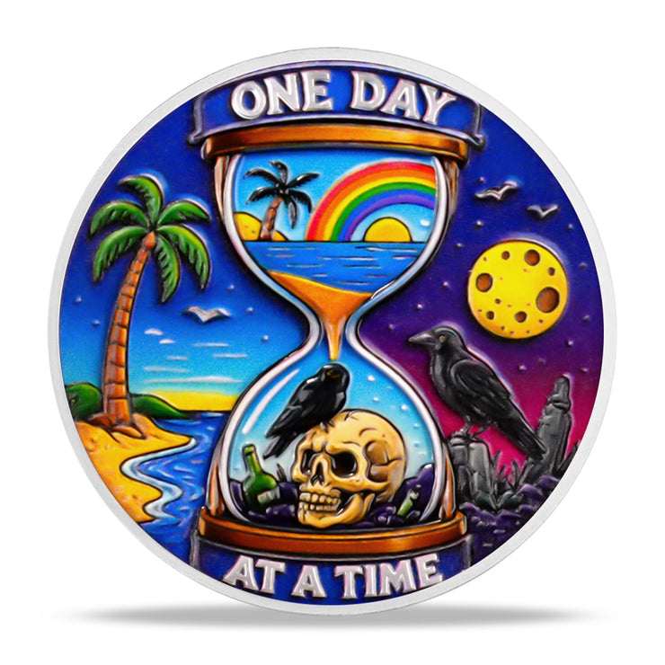Sobriety Coin One Day at A Time Recovery Medallion with 12-Step Design