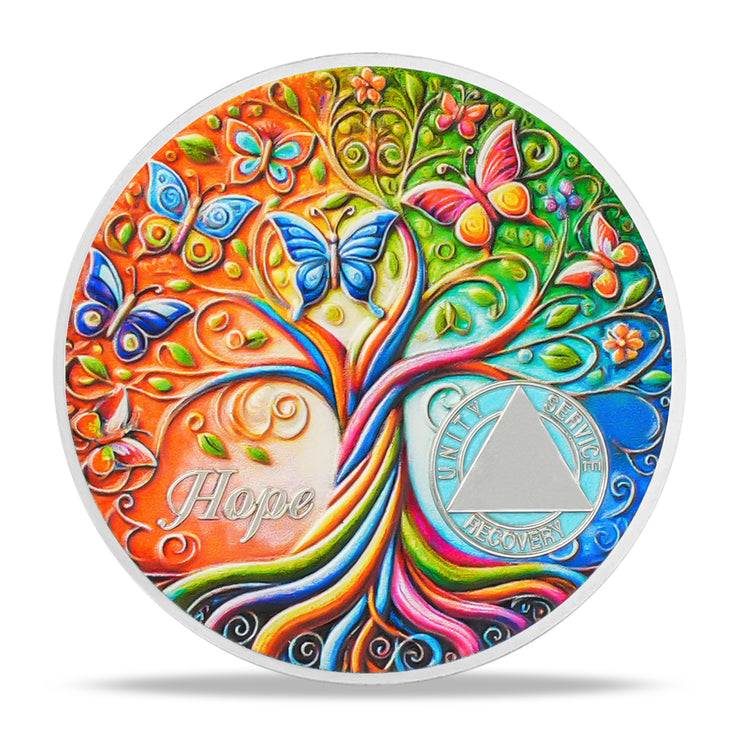 Personalized Tree of Life Golden Hope Sobriety Coin