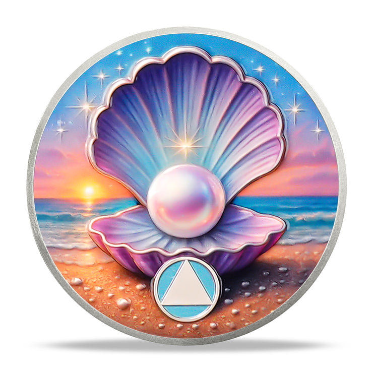 Personalize Purple Shell Pearl Sobriety Coins
