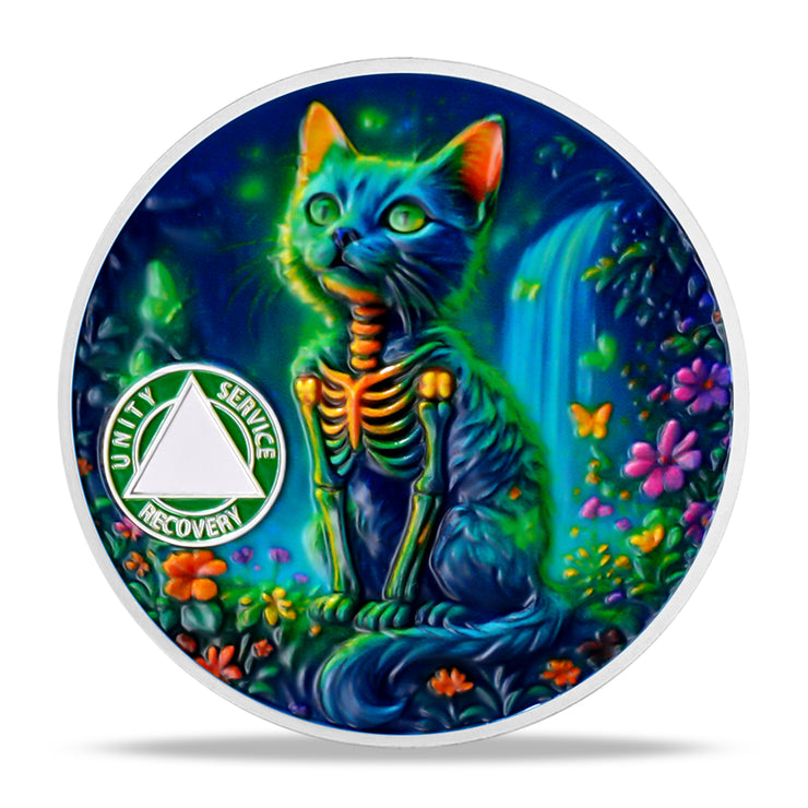 Personalized Glow Forest Cat Sobriety Coin
