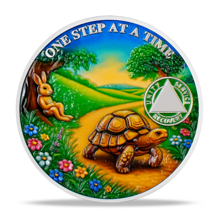 Personalized Slow and Steady Sobriety Coin
