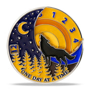 3D Embrace Courage with the Moon Wolf Recovery Sobriety Coin