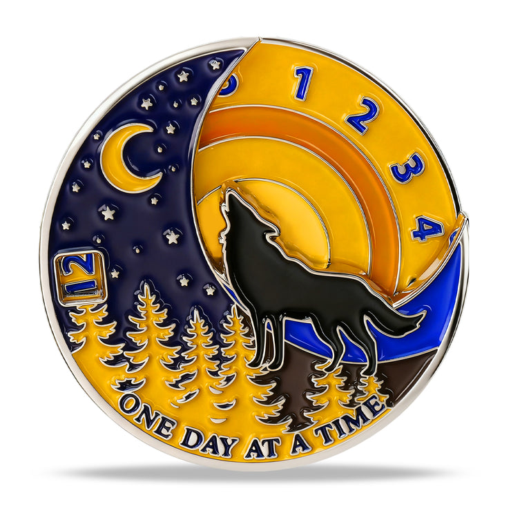 3D Embrace Courage with the Moon Wolf Recovery Sobriety Coin