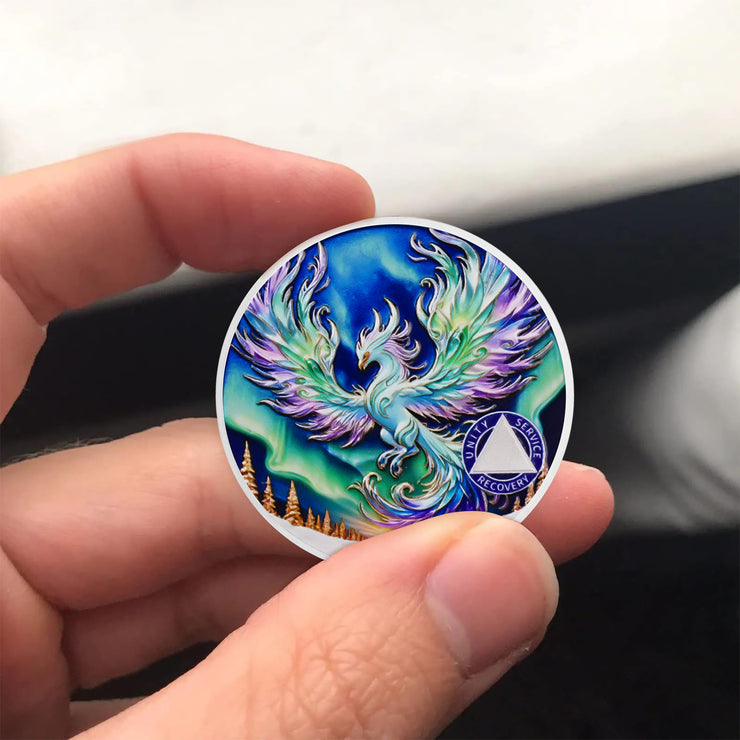 Personalized Metallic Aurora Wings Sobriety Coin