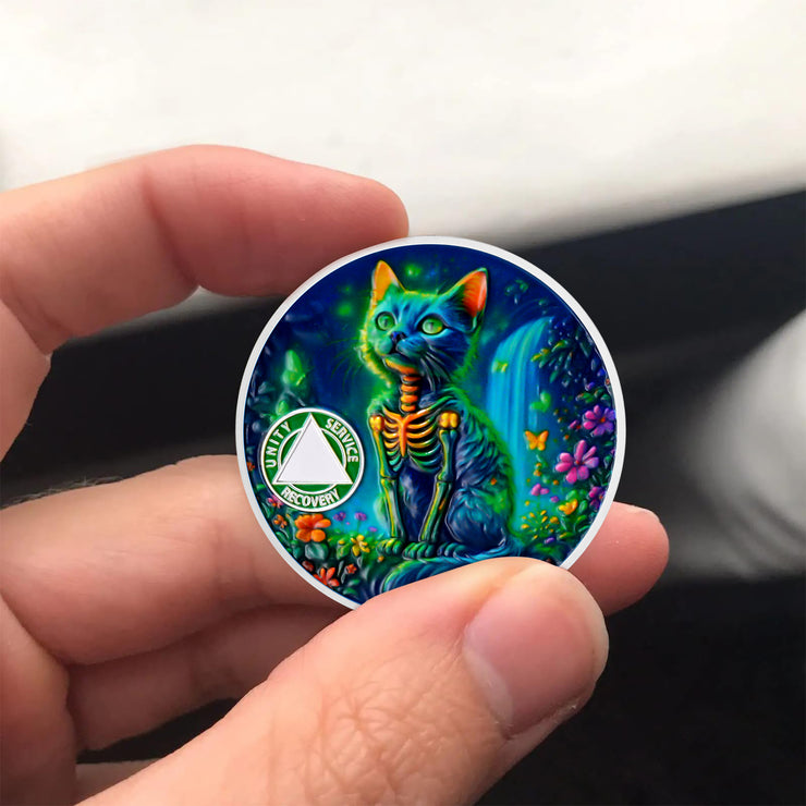 Personalized Glow Forest Cat Sobriety Coin