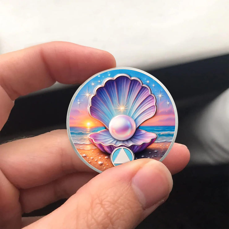 Personalize Purple Shell Pearl Sobriety Coins