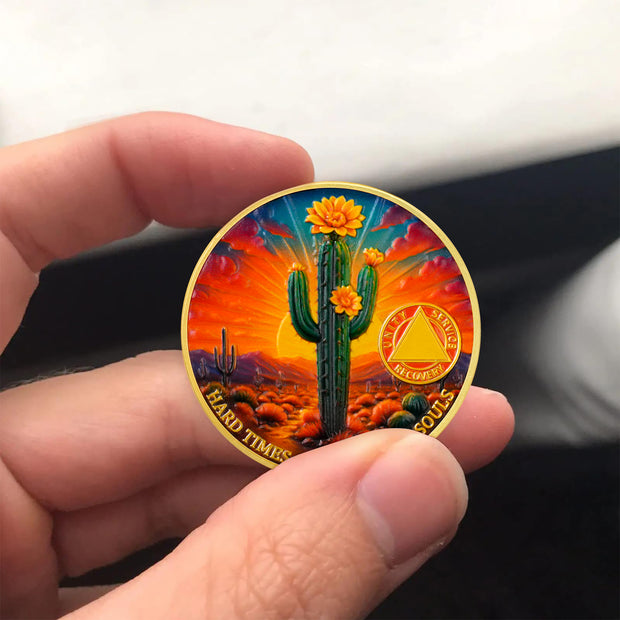 Cactus Flower Sobriety Coin