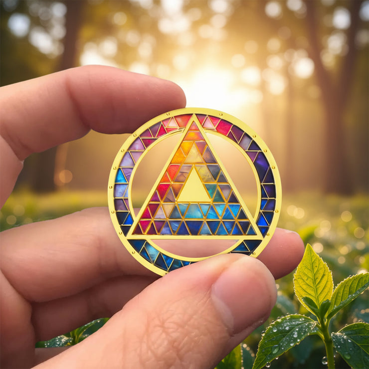Personalized Hollowed-Out Iridescent Glass Rainbow Sobriety Coin