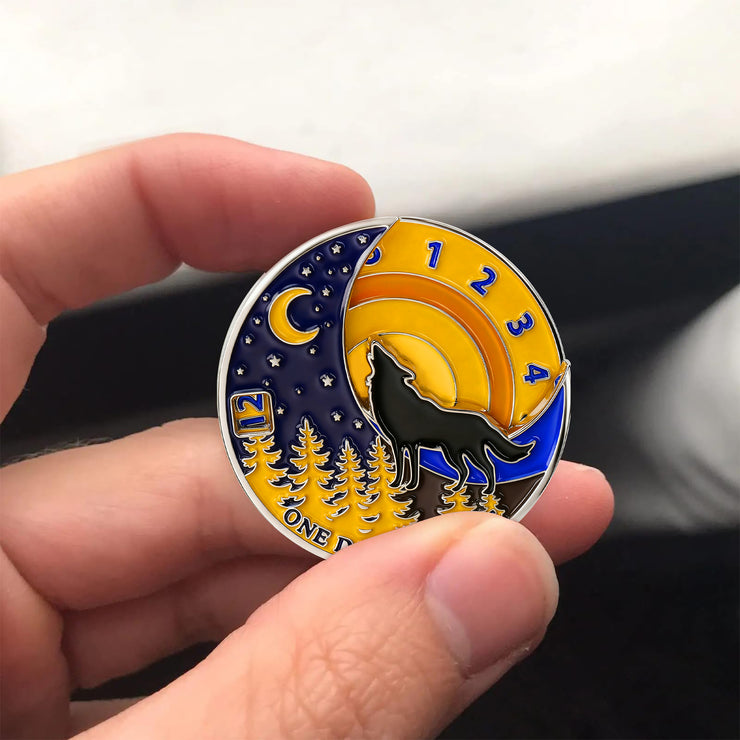 3D Embrace Courage with the Moon Wolf Recovery Sobriety Coin