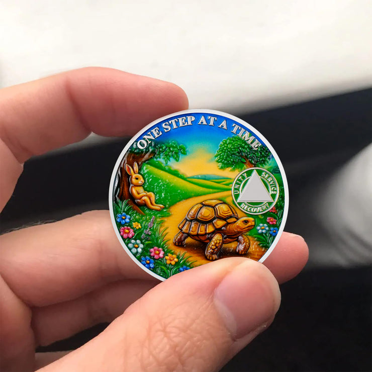 Personalized Slow and Steady Sobriety Coin