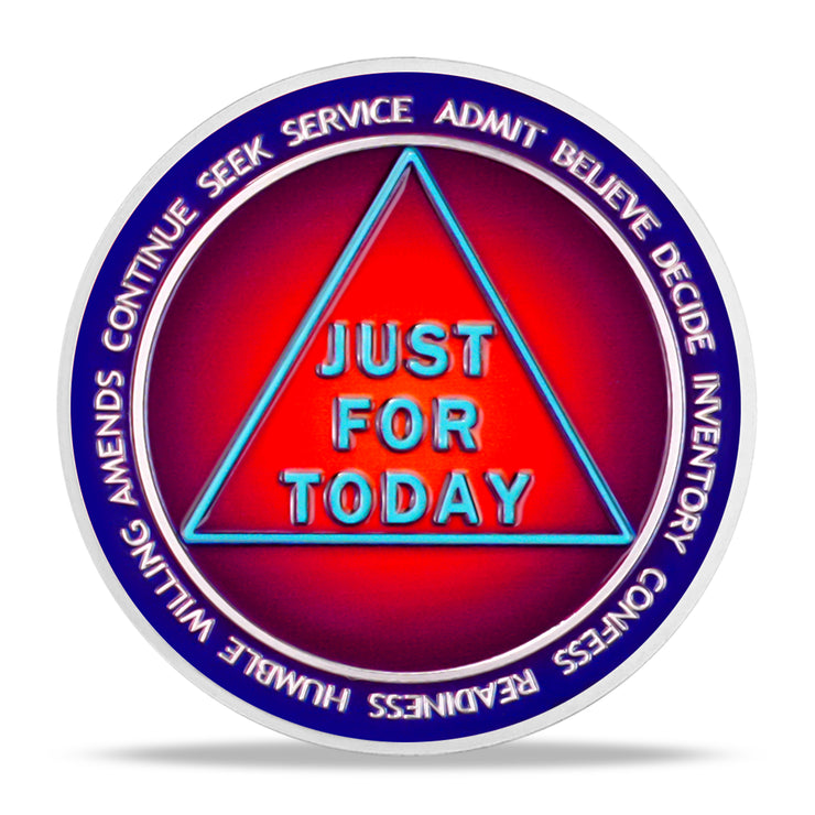 Sobriety Coin One Day at A Time Recovery Medallion with 12-Step Design