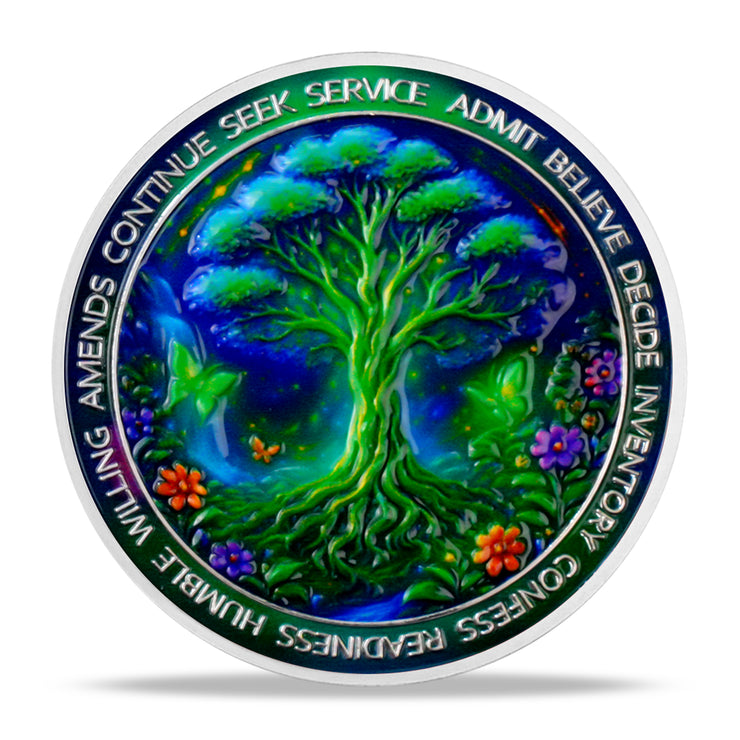 Personalized Glow Forest Cat Sobriety Coin