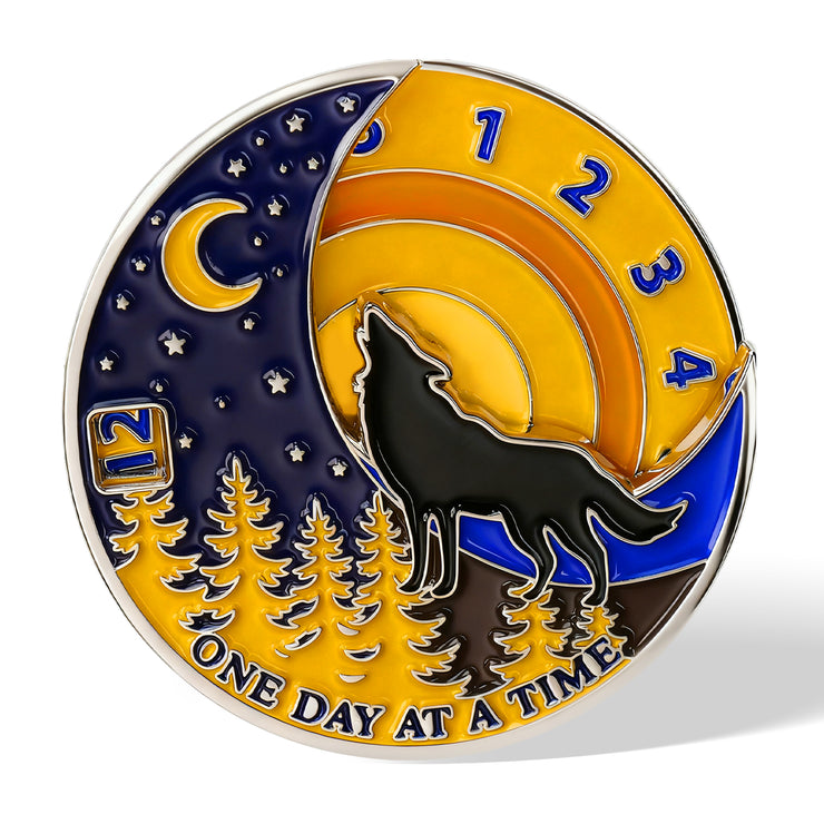 3D Embrace Courage with the Moon Wolf Recovery Sobriety Coin