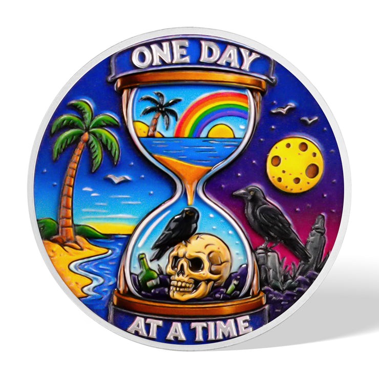 Sobriety Coin One Day at A Time Recovery Medallion with 12-Step Design