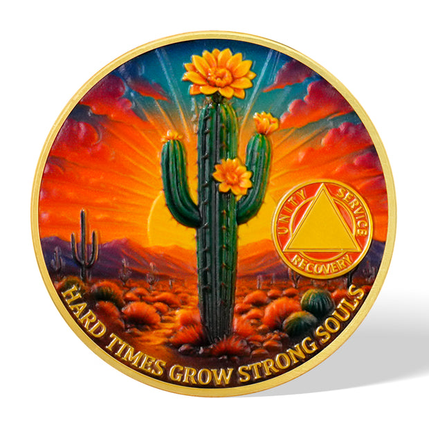 Cactus Flower Sobriety Coin