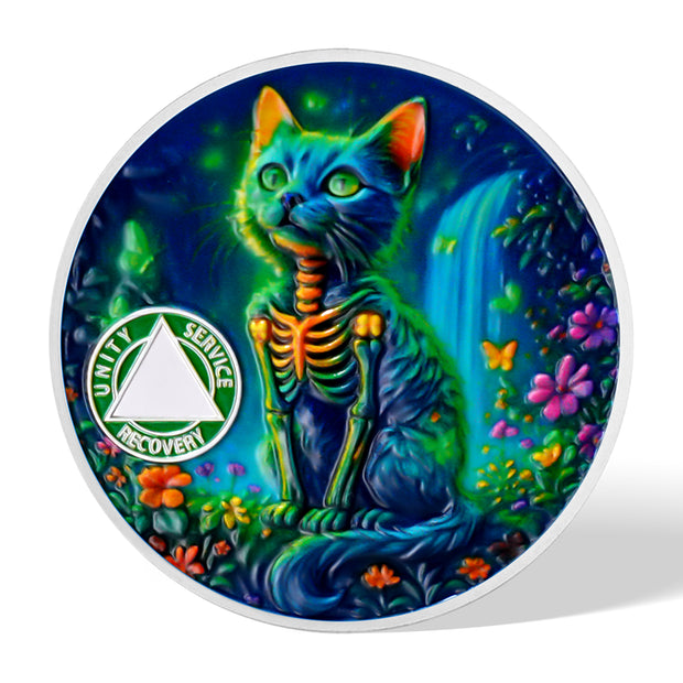 Glow Forest Cat Sobriety Coin