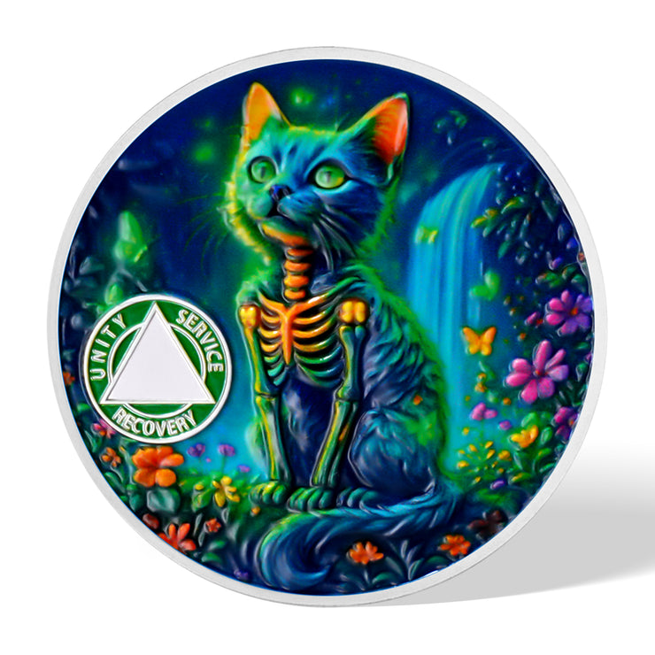 Personalized Glow Forest Cat Sobriety Coin