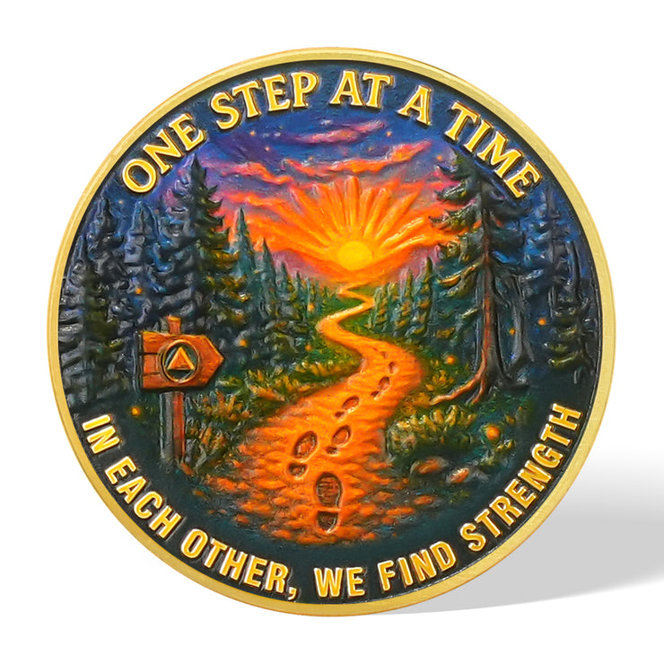 Personalized Step by Step Forest Sobriety Coin