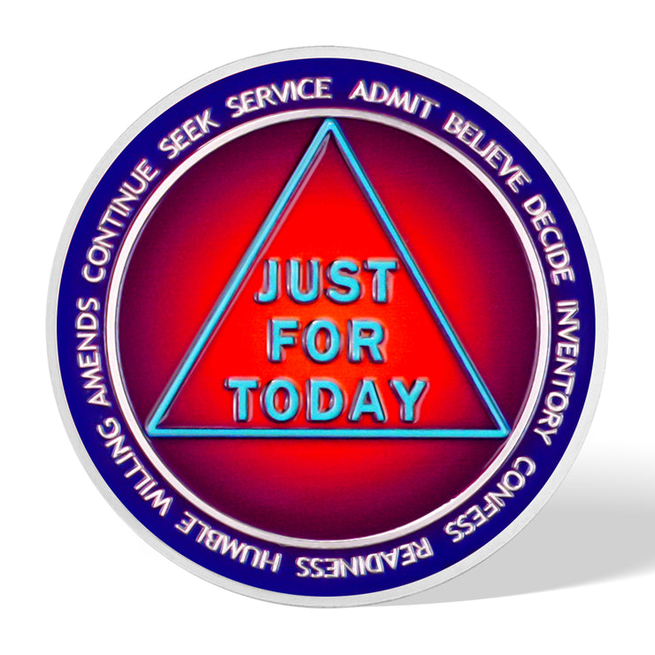 Sobriety Coin One Day at A Time Recovery Medallion with 12-Step Design