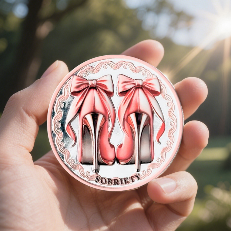 Bow Tie & High Heels Affirmation Sobriety Coin