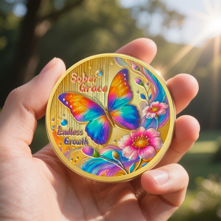 Butterfly Blossom Sobriety Coin