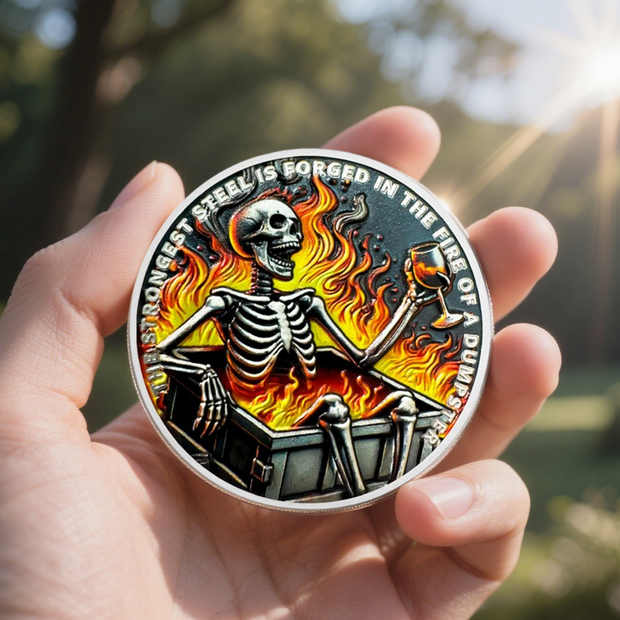 Dumpster Fire Skull Sobriety Coin