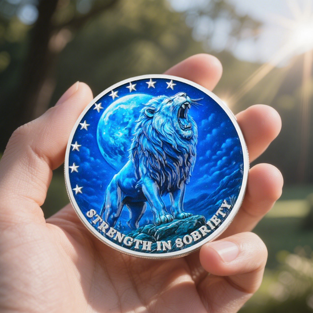 Lion Recovery Strength in Sobriety Coin