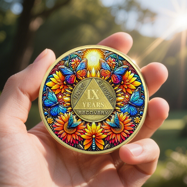 Delicate Sunflower Recovery 18 Year Sobriety Coin