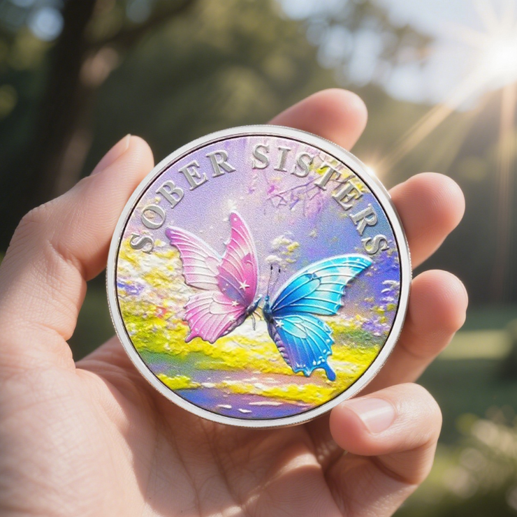 Inspirational Butterfly Recovery Token with Serenity Prayer Sobriety Coin