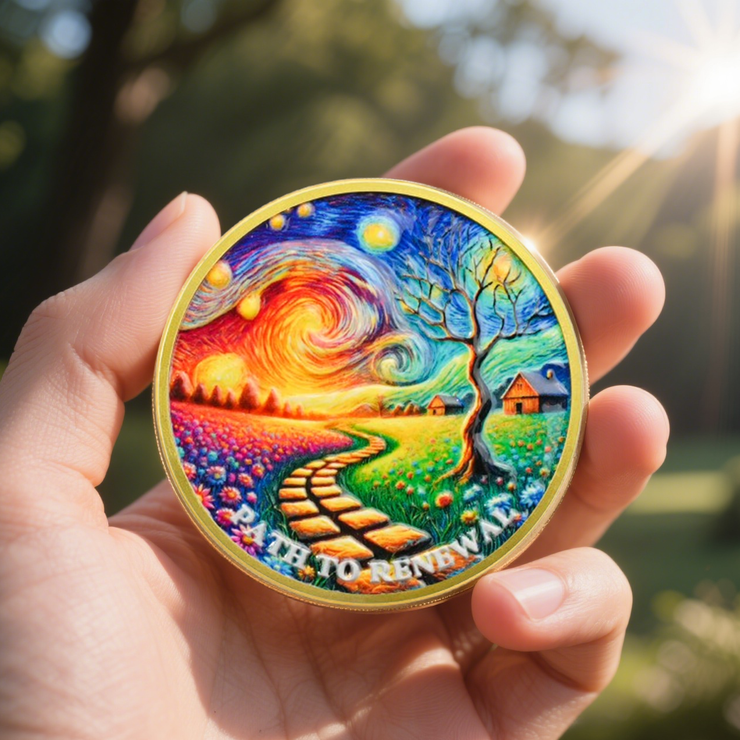 Starry Night Road Path to Renewal Sobriety Coin
