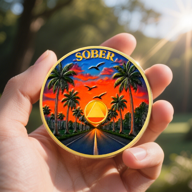 Personalized Sunset Road Sobriety Coin