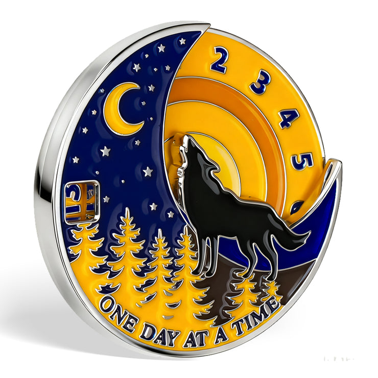 3D Embrace Courage with the Moon Wolf Recovery Sobriety Coin