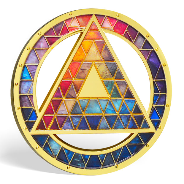 Personalized Hollowed-Out Iridescent Glass Rainbow Sobriety Coin