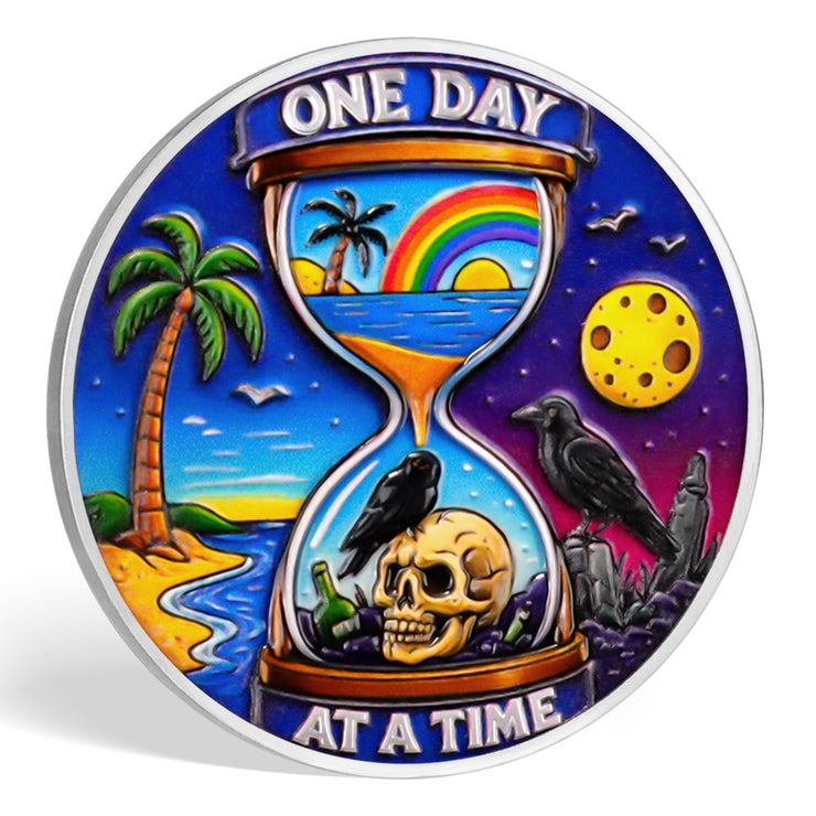 Sobriety Coin One Day at A Time Recovery Medallion with 12-Step Design