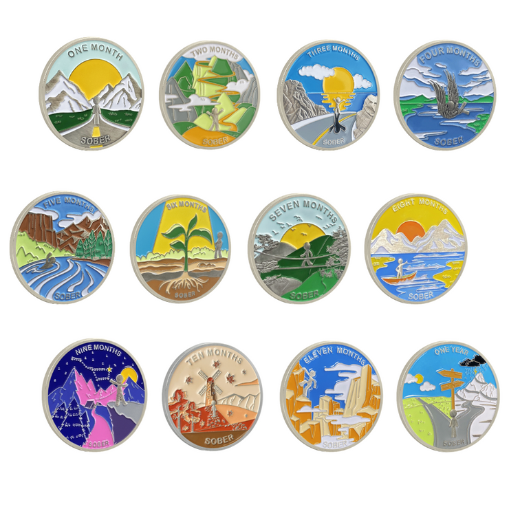1 Month 1 Year Mountains and Highways Commemorative Gift Sobriety Coin