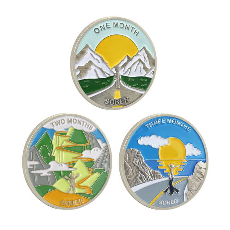 1 Month 1 Year Mountains and Highways Commemorative Gift Sobriety Coin