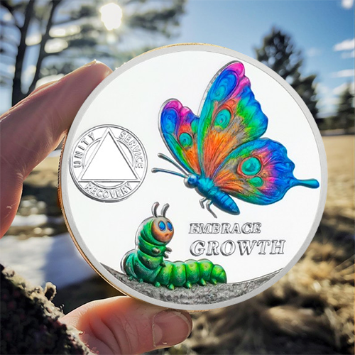 Personalized Cocoon to Butterfly Embrace Growth Sobriety Coin