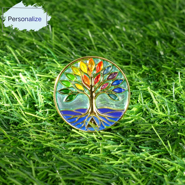Personalized See-through Glass Rainbow Tree of Life Sobriety Coin