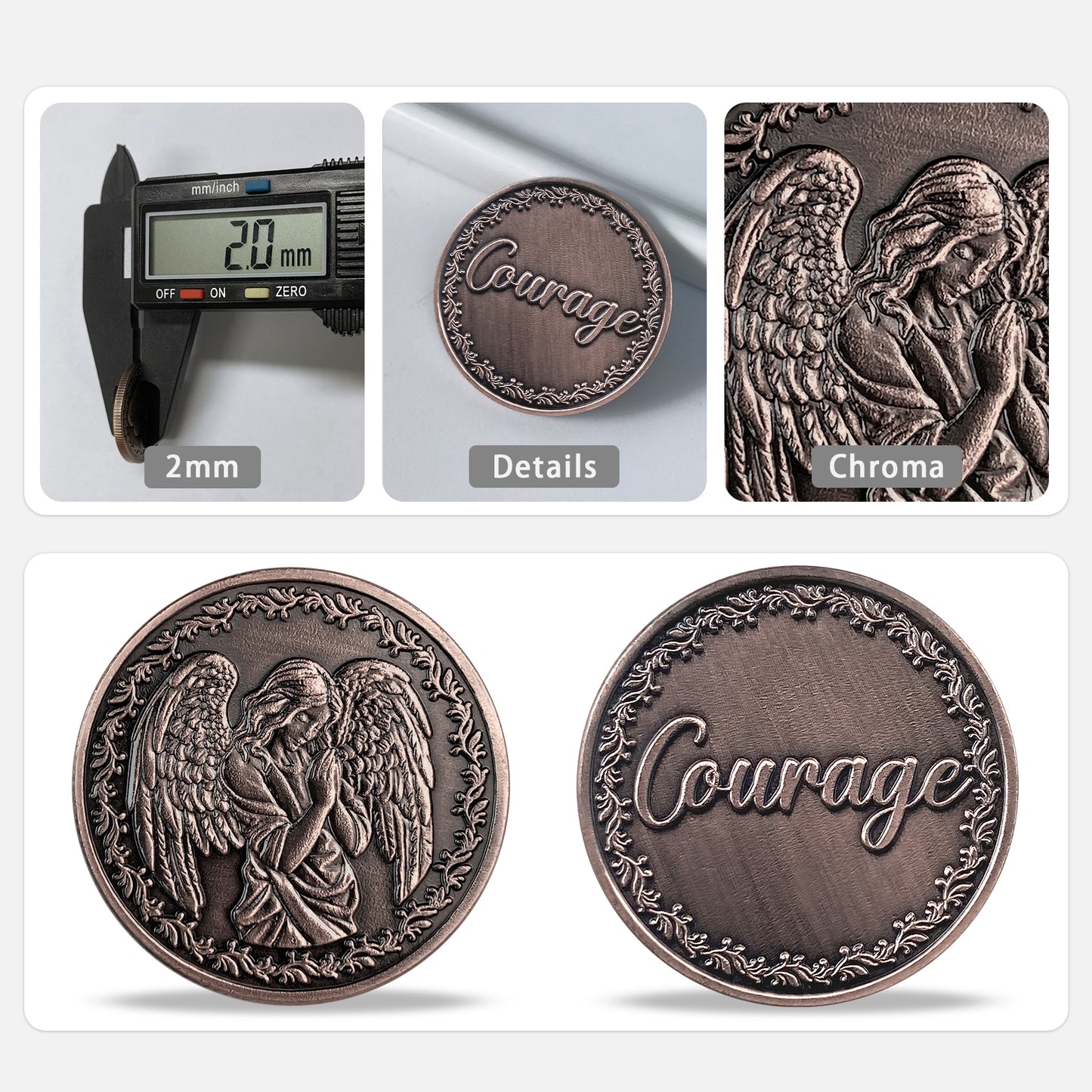 Guardian Angel and Courage Metal Game Token Coin