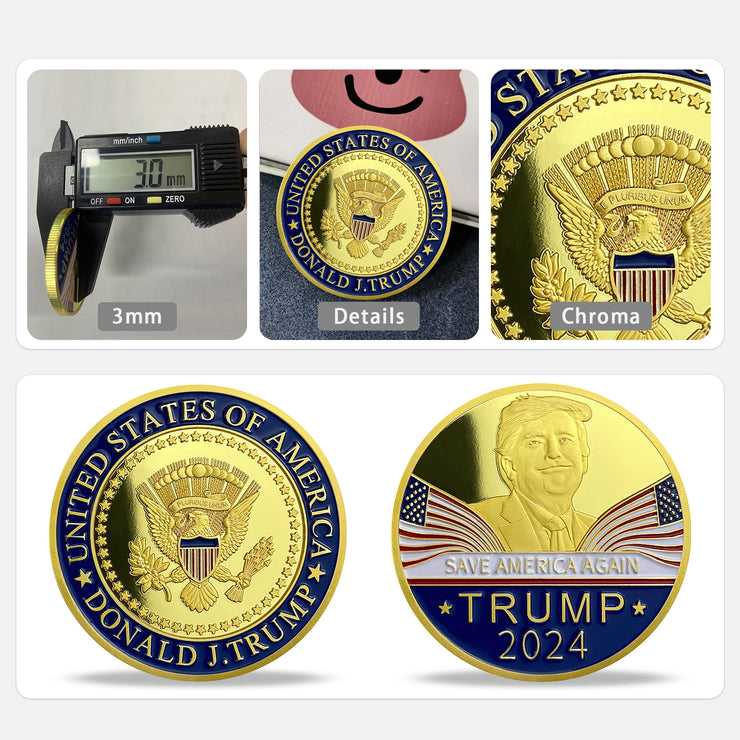 Trump 2024 The President Seal Challenge Coin 3D Gold Finish Collectible Gift Coin