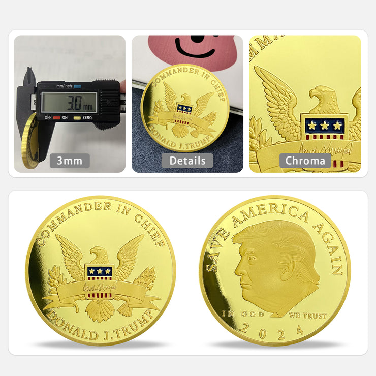 Trump 2024 Save America Again Challenge Coin 3D Gold Finish Collectible Gift Coin