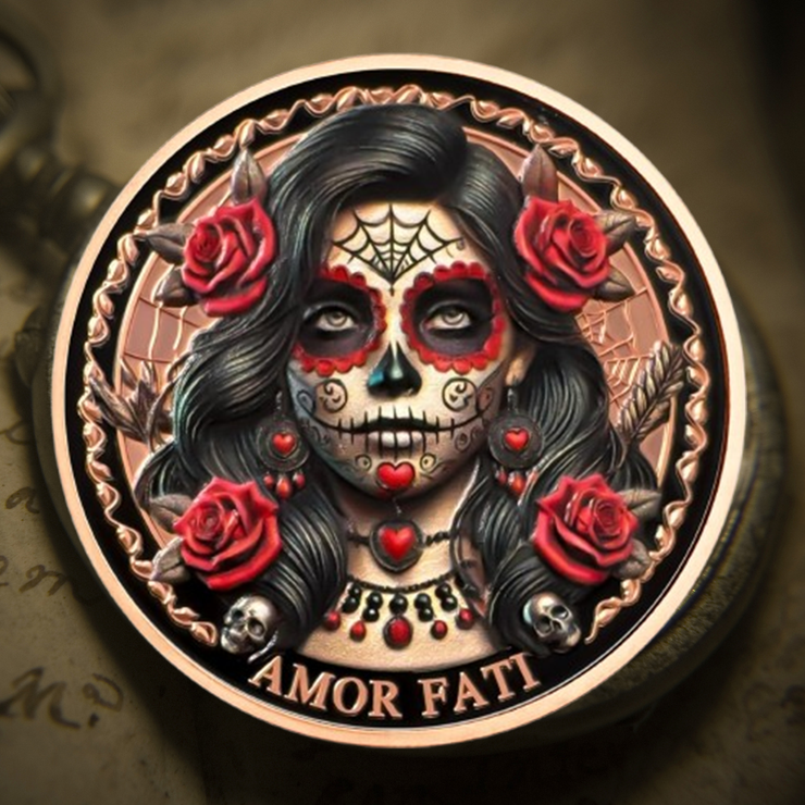 Amor Fati Day of The Dead Inspired Daily Stoic Reminder Memento Challenge Coin