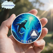 Personalized Mighty Shark  Swim to The Light  Sobriety Coin